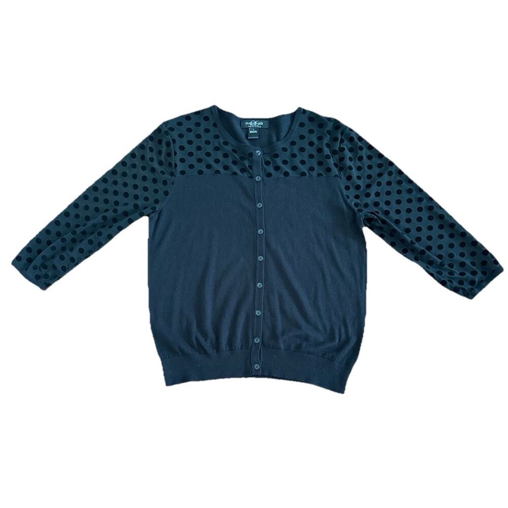 August Silk Black Sheer Polkadot Cardigan with 3/4 Sleeves-Size L